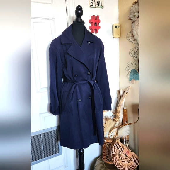 80s 90s Navy blue light trench coat - Picture 1 of 6